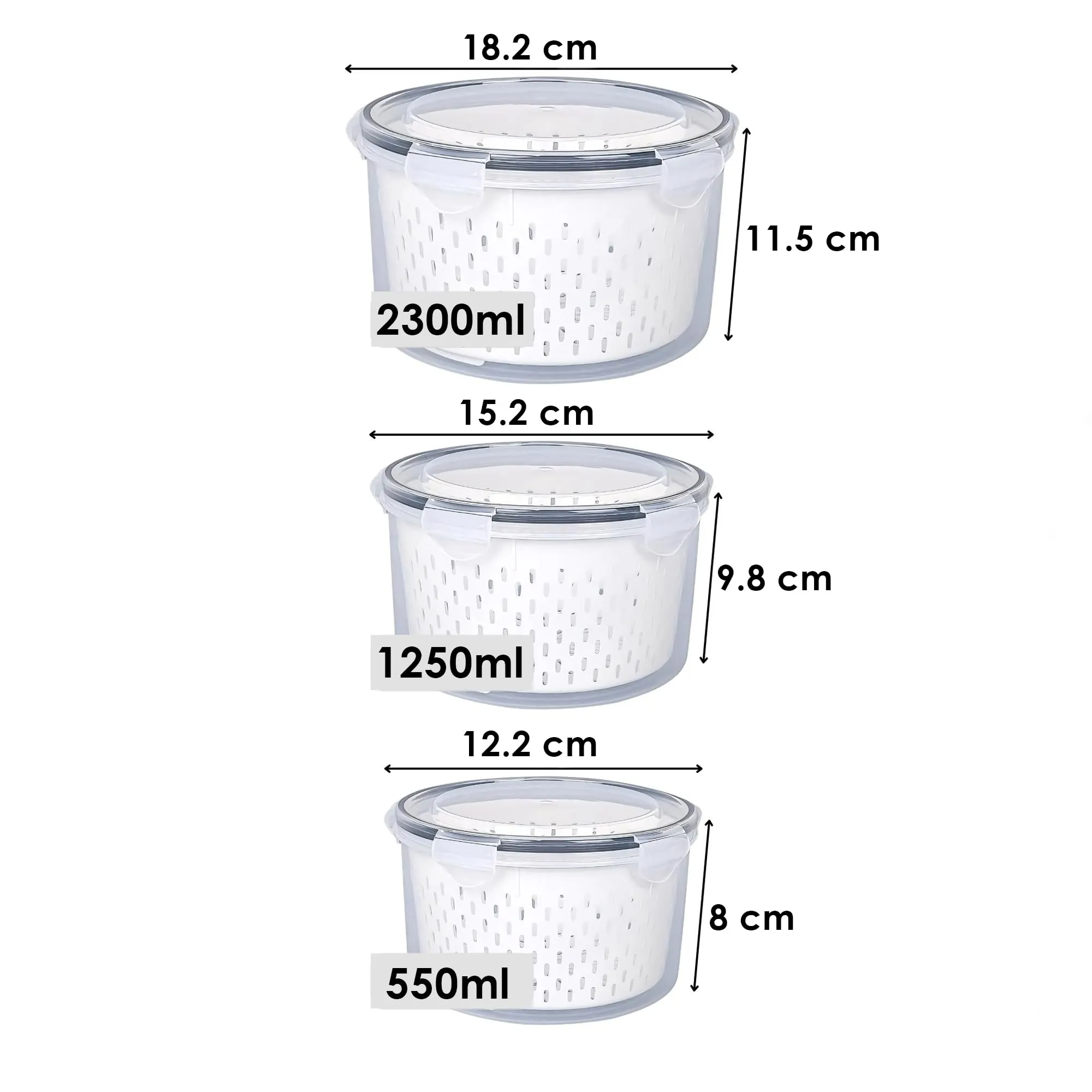 Kuber Industries 6 Pcs Food Containers | Round Storage Box for Fridge | Vegetable Fruit Strainer Basket | Refrigerator Storage Box | Containers With Airtight Lid | HXP00282 | Transparent | Pack of 2