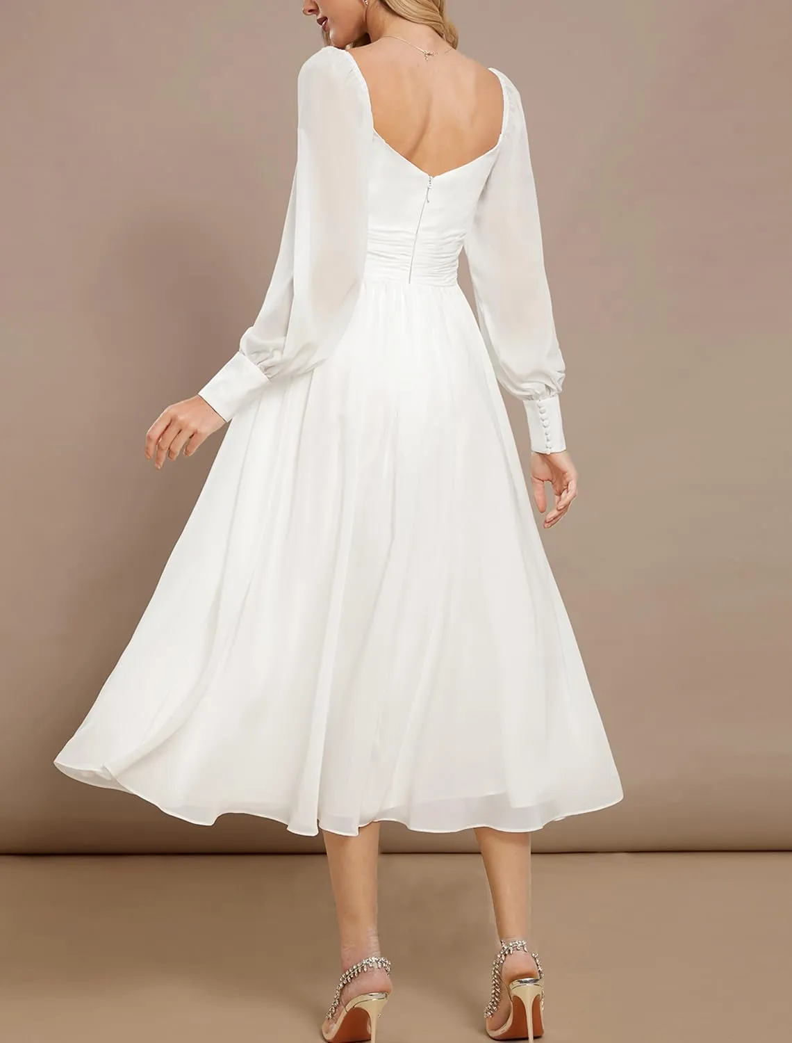 Lace Tea Length Wedding Dresses for Bride A-Line Long Sleeve Bridal Gown Appliques Formal Evening Gowns