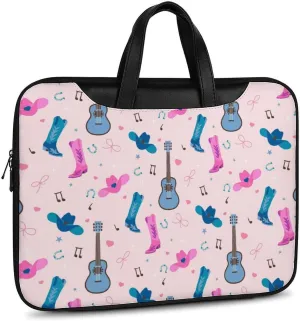 Laptop Sleeve Case with Strap 14 Inch,Cowboy Boots Guitar Slim Water Resistant Laptop Cover with Handle Carrying Case Notebooks Bag