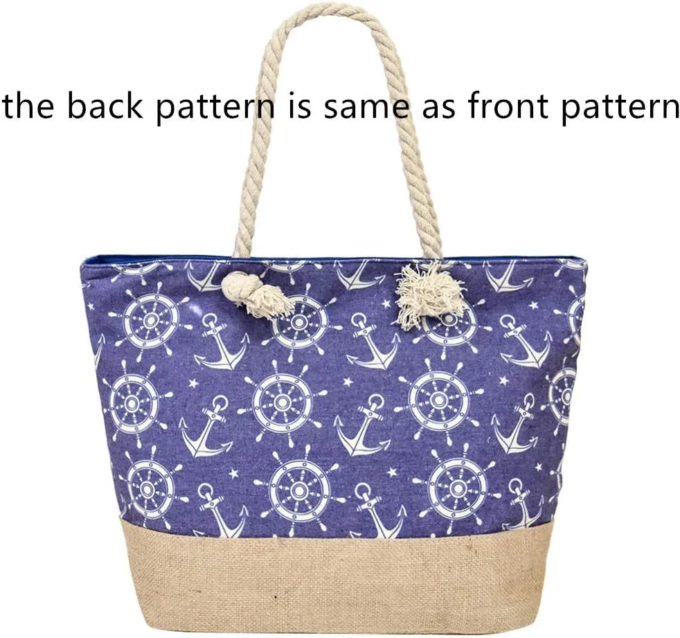 Large Beach Travel Canvas Tote Cute Shoulder Shopping Bag