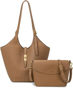 Large Bucket Bag Tote Purse for Women Vegan Leather Shoulder Handbag Trendy Work Purse Casual Satchels Crossbody Bag 2PCS