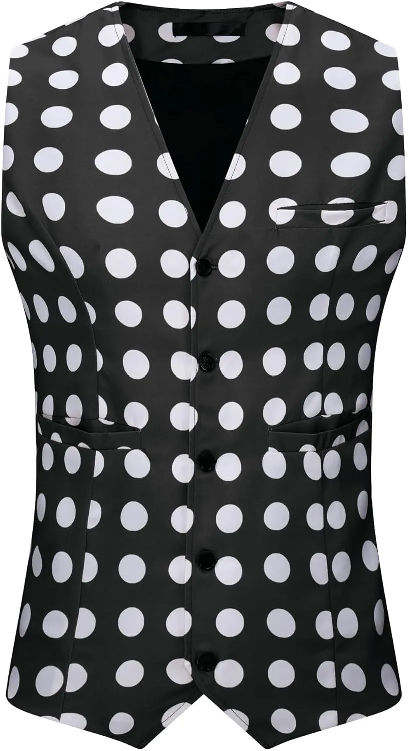 Lars Amadeus Polka Dots Waistcoat for Men's Slim Fit Sleeveless Formal Suit Vest