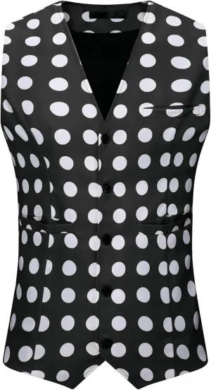Lars Amadeus Polka Dots Waistcoat for Men's Slim Fit Sleeveless Formal Suit Vest