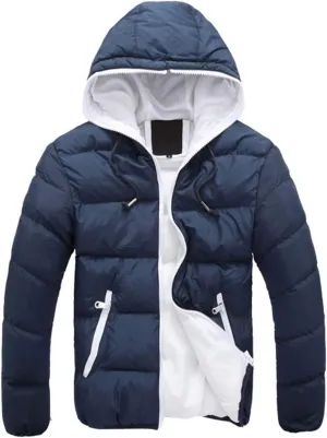 LCMTWX Casual Coat Hoodie Winter Men's Cotton-padded Zipper Color Collision Jacket Men's Coats Jackets Mens (Dark Blue, L)