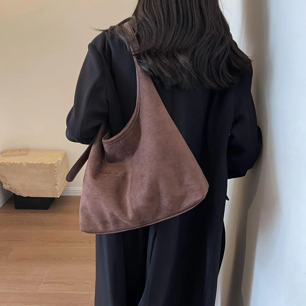 Leather Hobo Bags for Women Brown Purses Suede Purse Slouchy Tote Bag Suede Tote Bag Fall Purses Handbag,B
