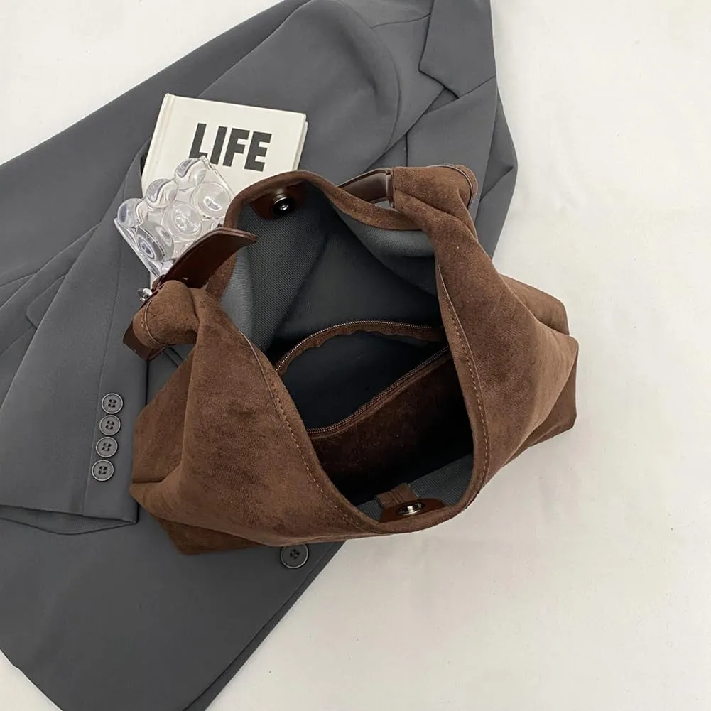 Leather Hobo Bags for Women Brown Purses Suede Purse Slouchy Tote Bag Suede Tote Bag Fall Purses Handbag,B