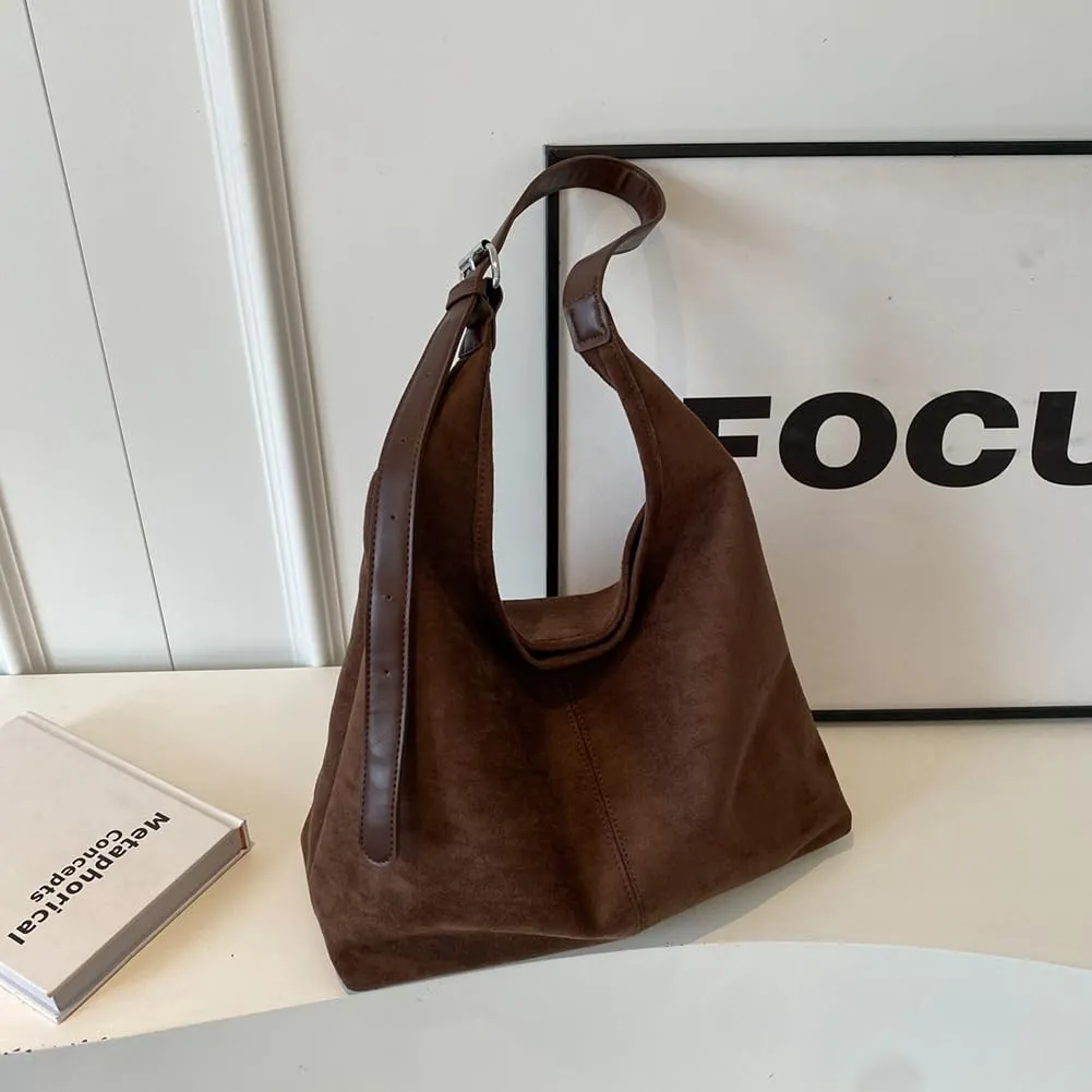 Leather Hobo Bags for Women Brown Purses Suede Purse Slouchy Tote Bag Suede Tote Bag Fall Purses Handbag,B