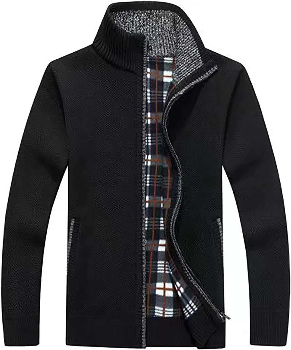 LemonGirl Mens Casual Slim Full Zip Knitted Cardigan Sweater with Pocked