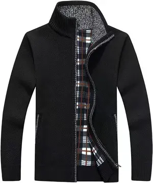 LemonGirl Mens Casual Slim Full Zip Knitted Cardigan Sweater with Pocked