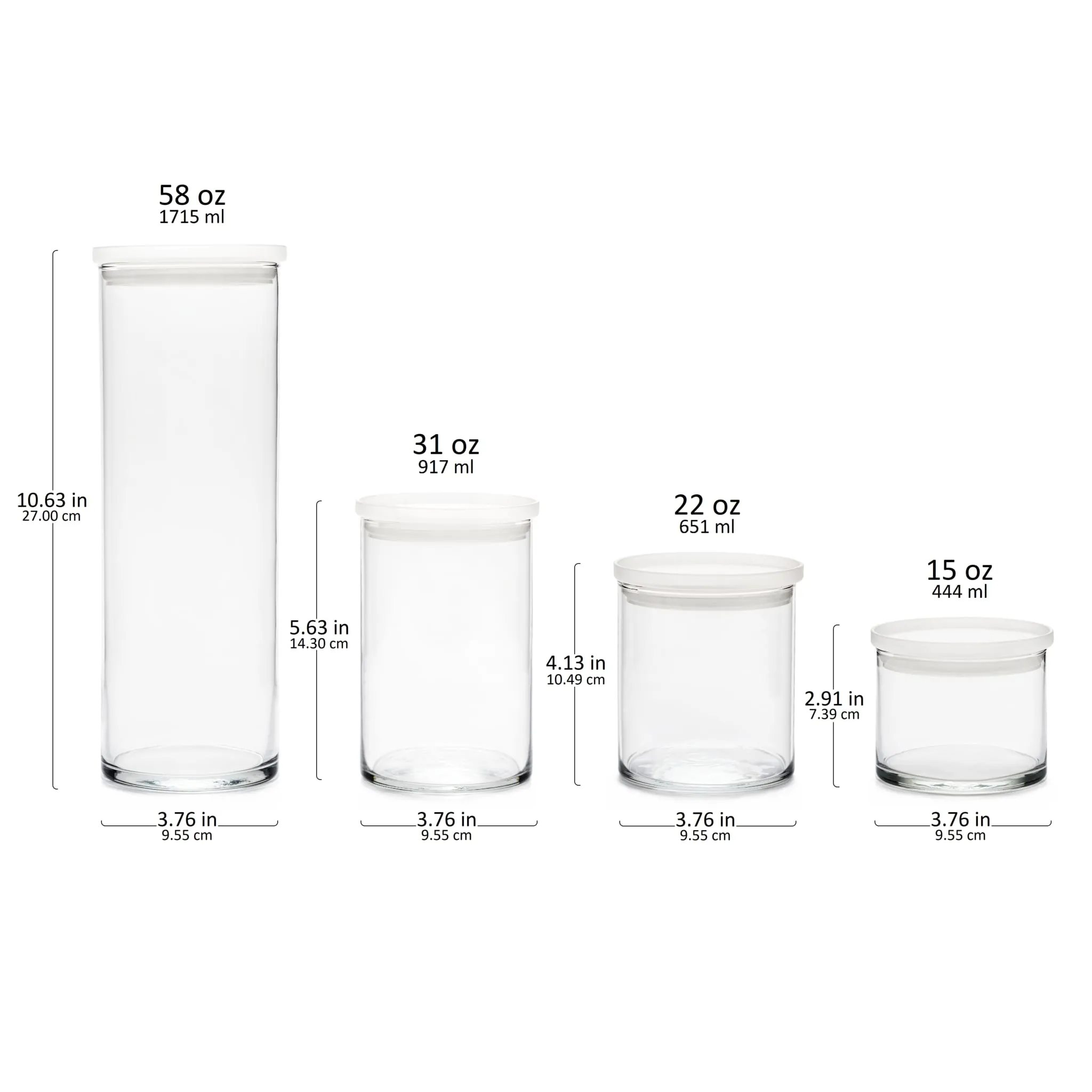Libbey Stacking Cylinder 4 Piece Assorted Glass Jar Set with Lids