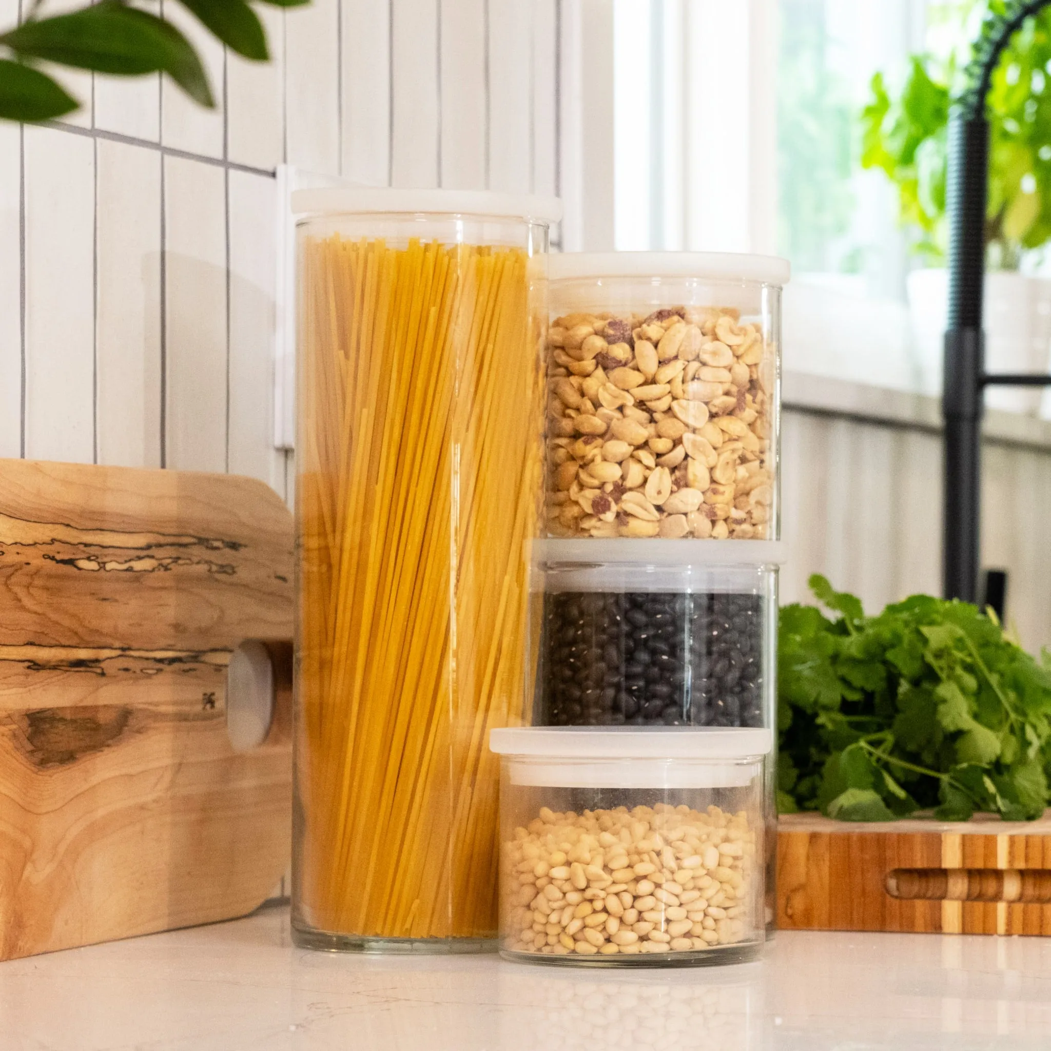 Libbey Stacking Cylinder 4 Piece Assorted Glass Jar Set with Lids