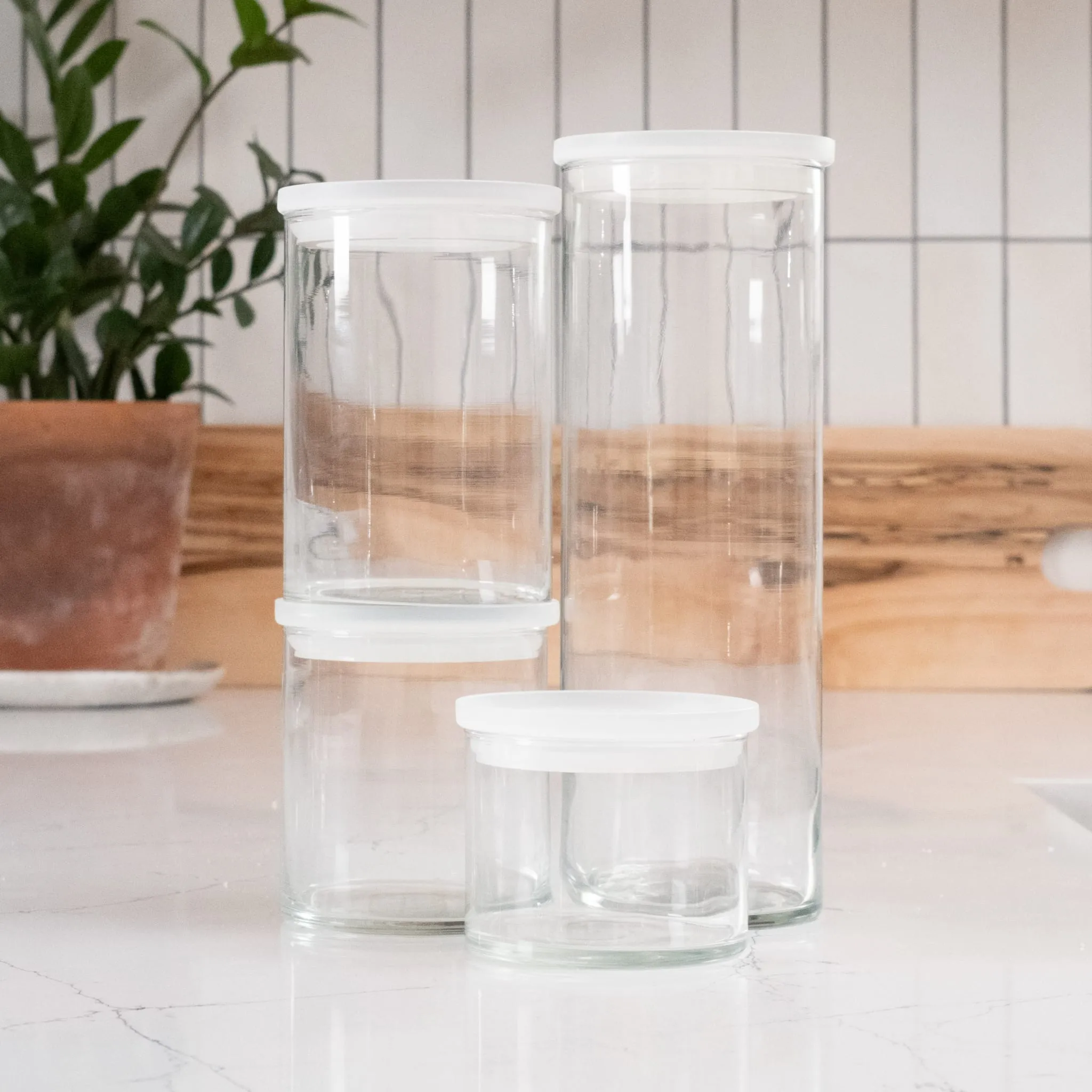 Libbey Stacking Cylinder 4 Piece Assorted Glass Jar Set with Lids