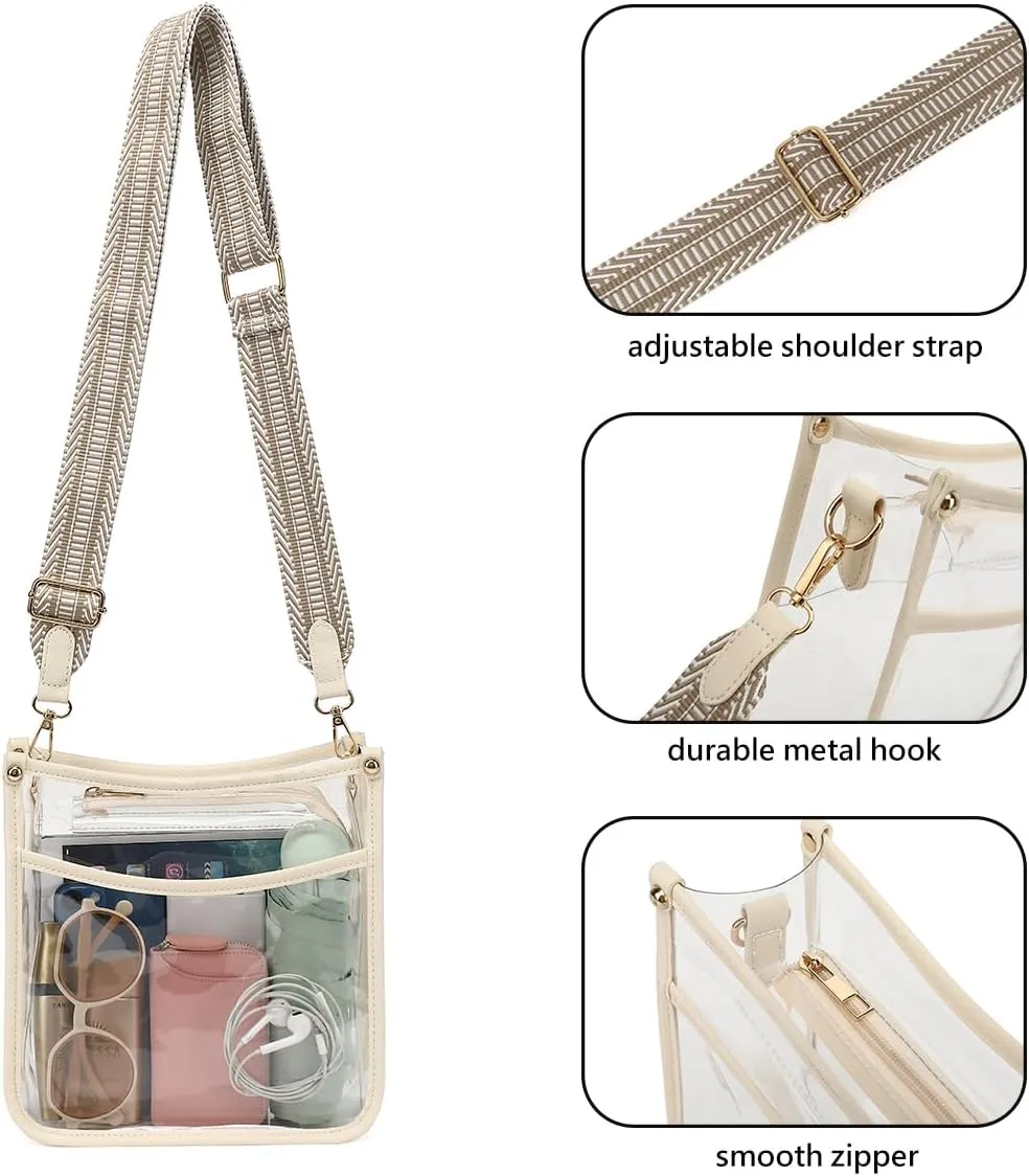 LOXOMU Clear Crossbody Bag Stadium Approved - Clear Purses for Women with Adjustable Strap Clear Shoulder Bag for Concerts