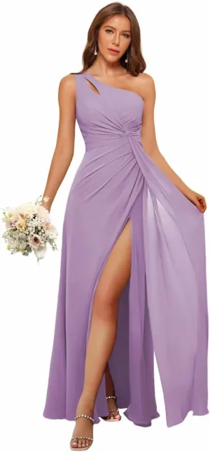Loyeloy Women's One Shoulder Bridesmaid Dresses with Slit 2025 Chiffon Ruched Waist Formal Party Dress