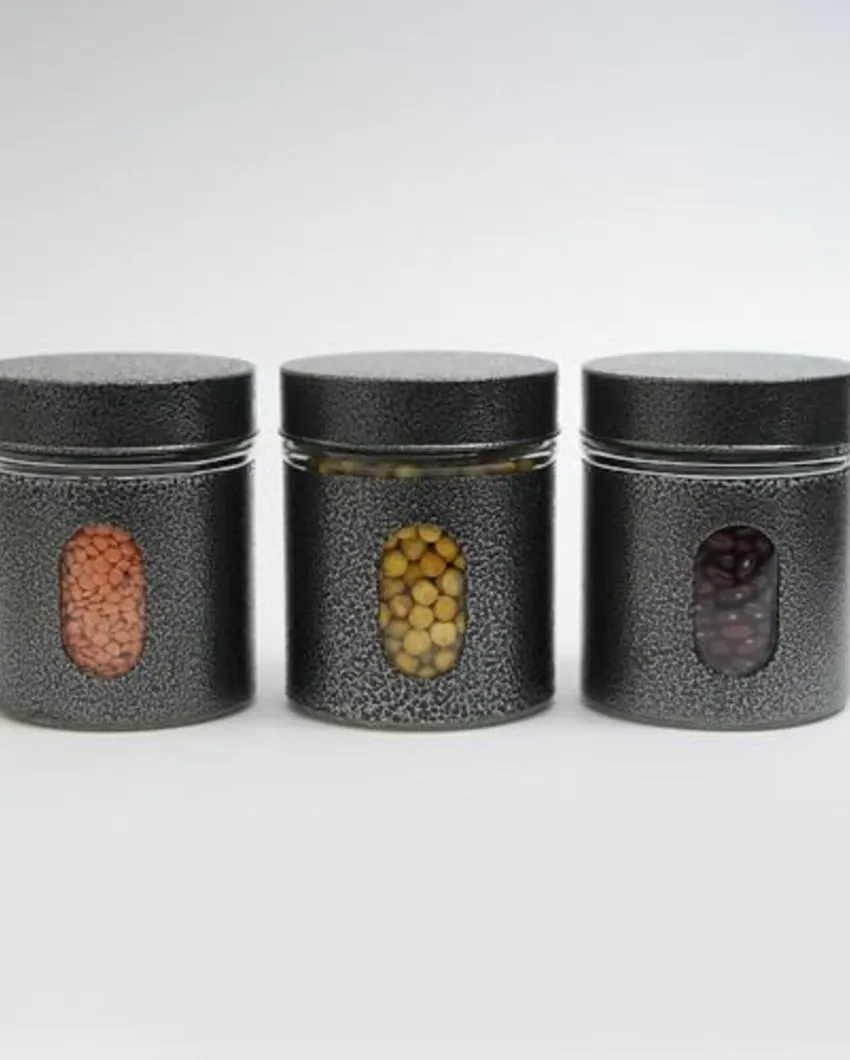 Mario Carbon Steel Jar for Kitchen Storage with Clear Glass Window and Carbon Steel Lid | 300 ml