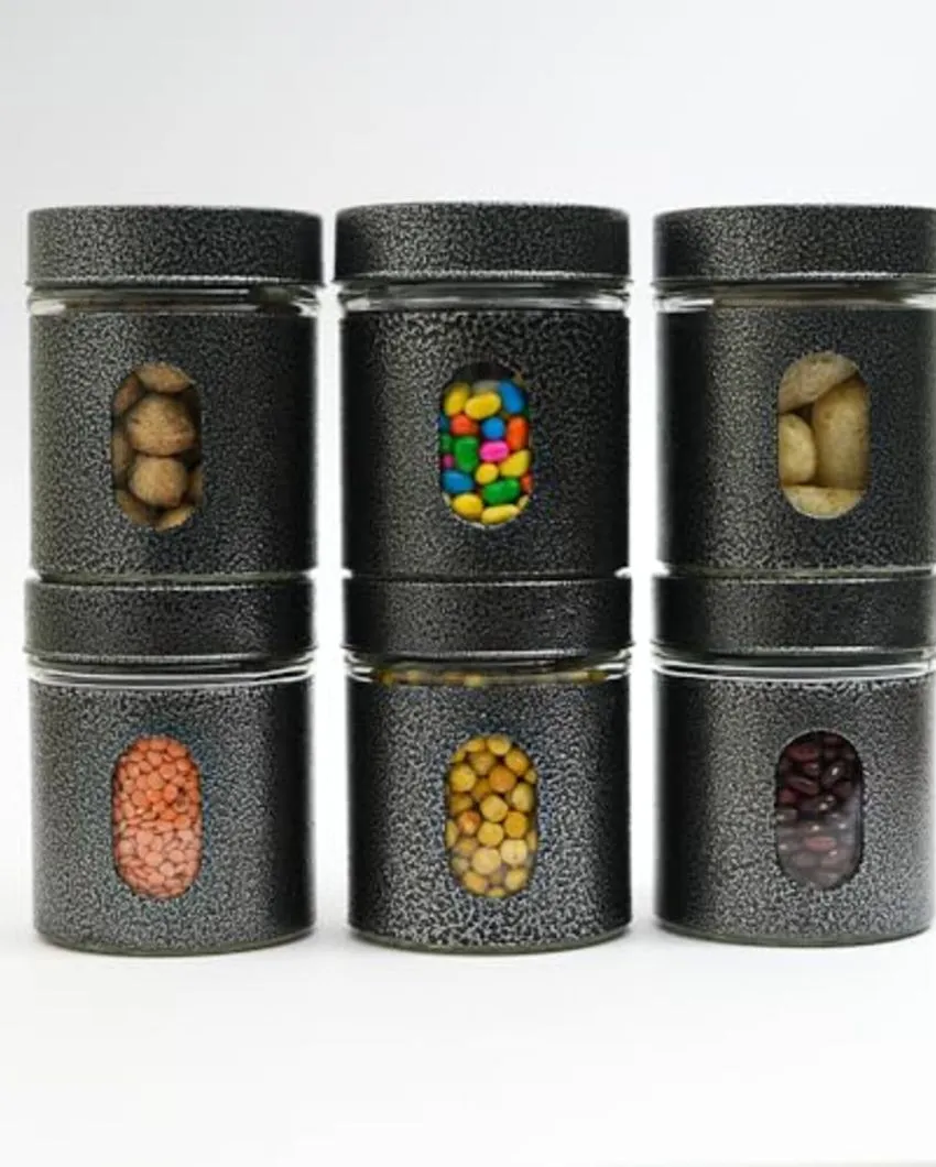 Mario Carbon Steel Jar for Kitchen Storage with Clear Glass Window and Carbon Steel Lid | 300 ml
