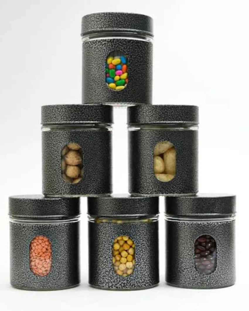 Mario Carbon Steel Jar for Kitchen Storage with Clear Glass Window and Carbon Steel Lid | 300 ml