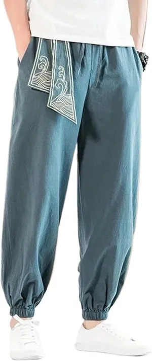 Men Chinese Style Embroidery Kung Fu Harem Pants Male Japanese Sports Casual Trousers