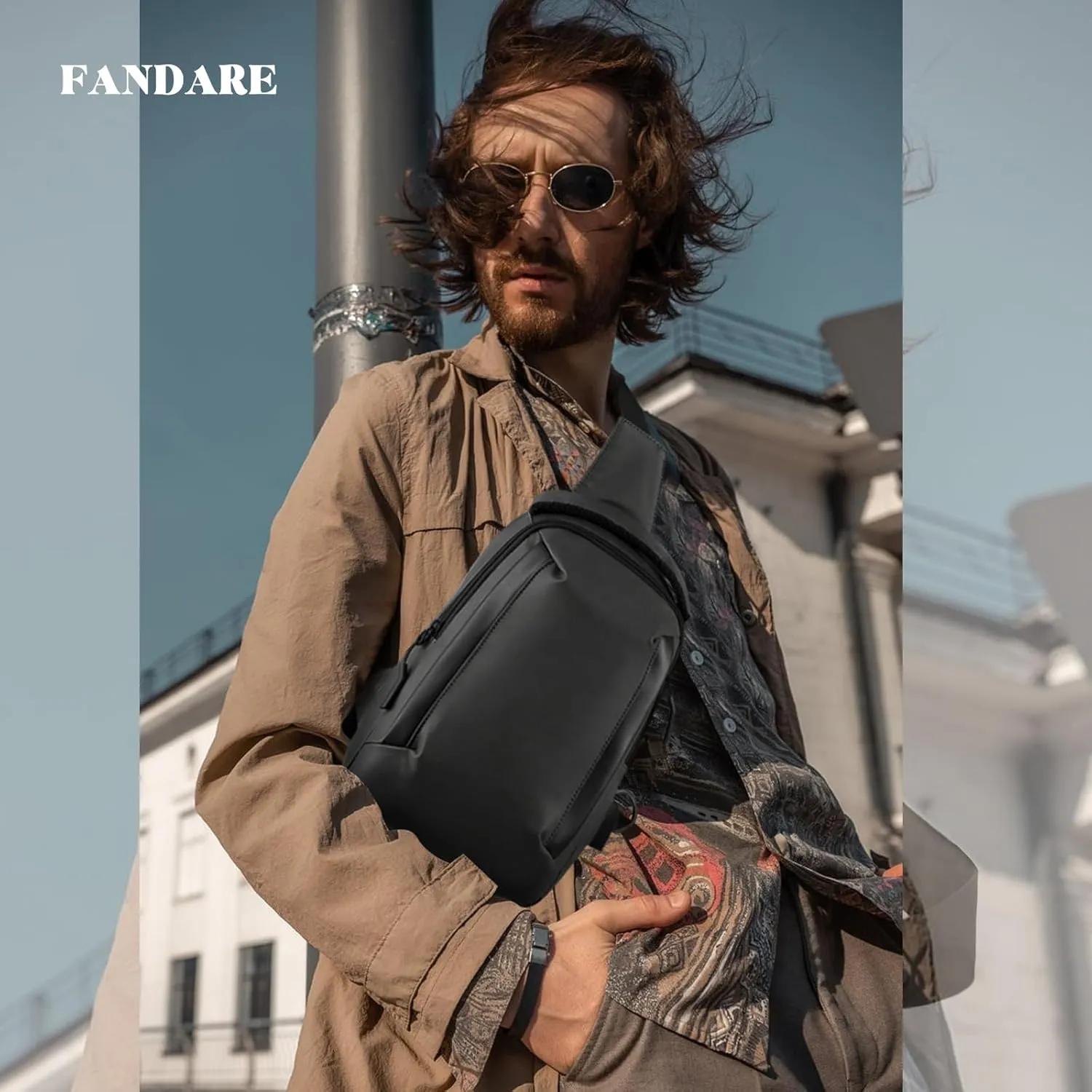 Men Crossbody sling bag Chest messenger pack with USB