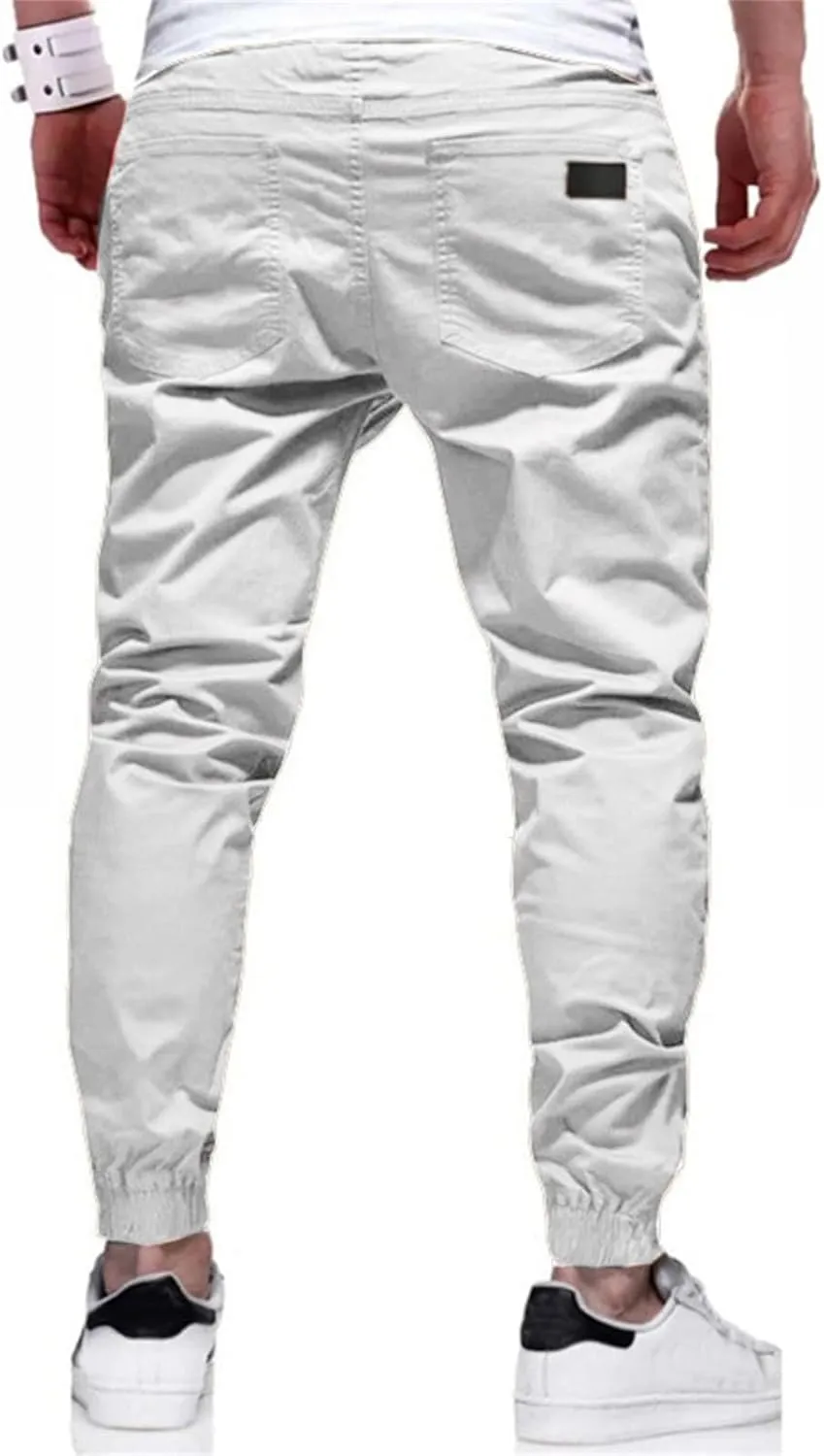Men's Chino Cargo Pants Hiking Twill Drawstring Pant Solid Color Jogging Sweatpants Slim Fit Simple Fitness Sweatpant
