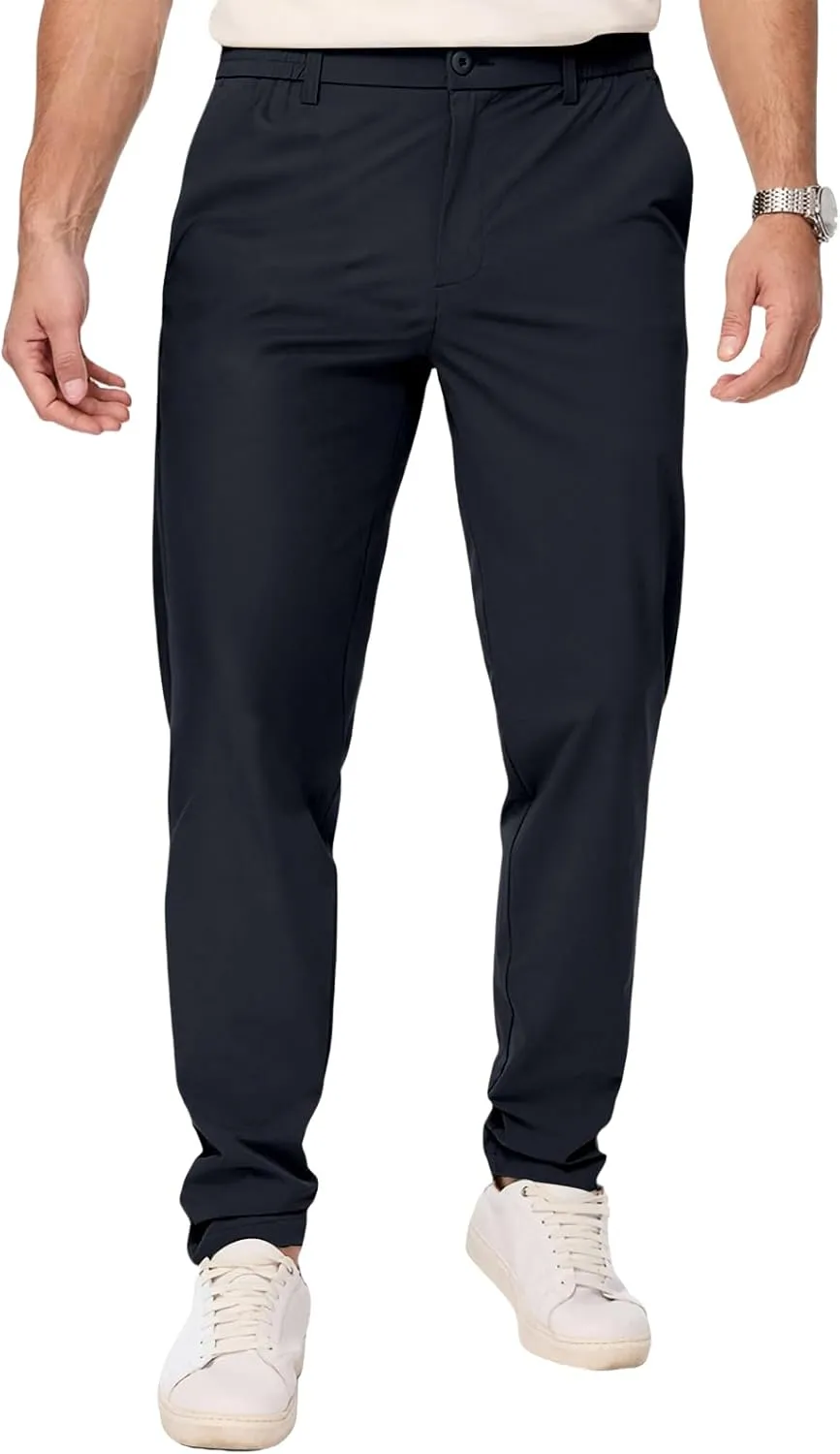 Mens Chino Pants Lightweight Quick Dry Golf Pants Stretch Slim Fit Business Casual Work Dress Slacks Zipper Pocket