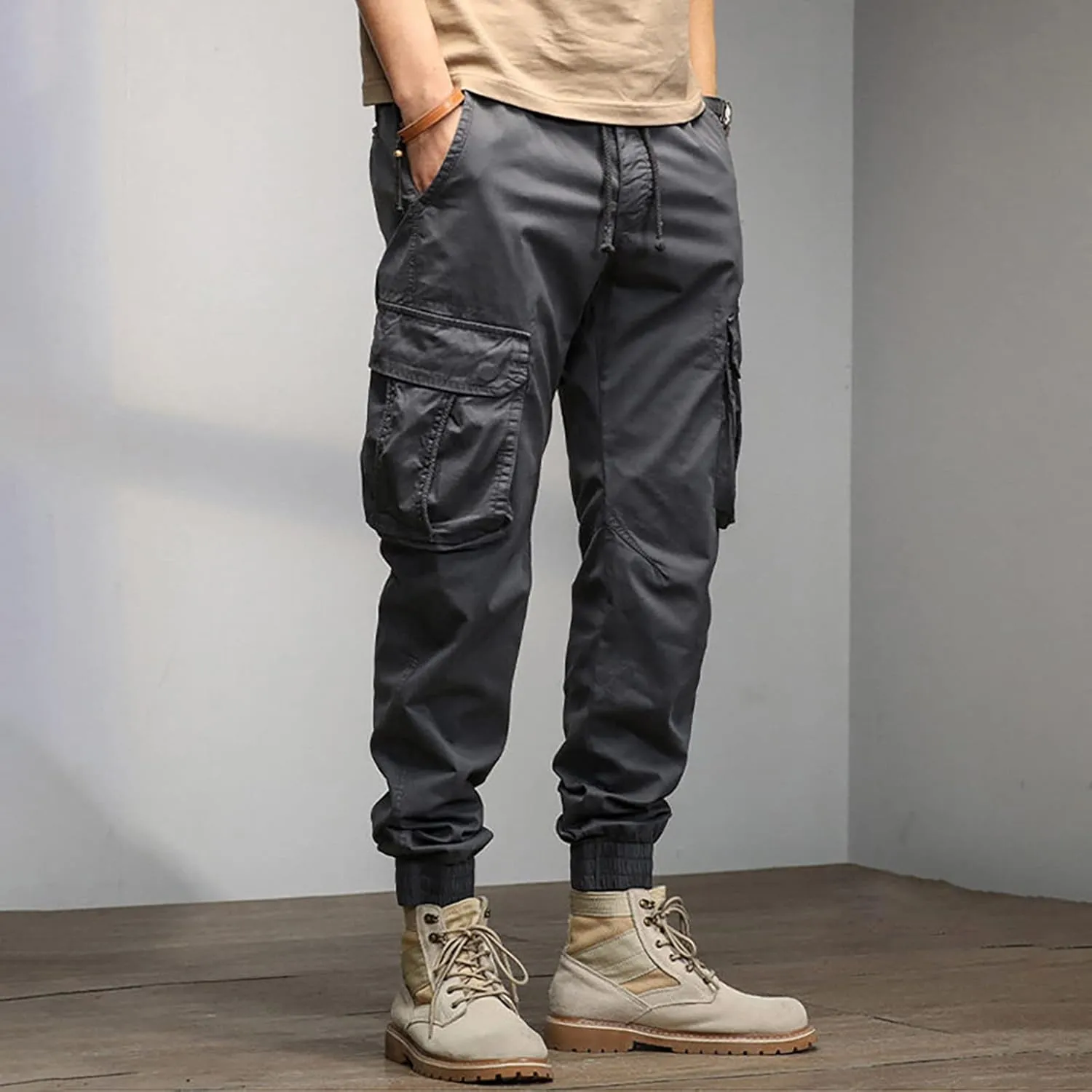 Men's Harem Pants Fashion Tactical Outdoor Active Workout Jogger Pants Drawstring Waist Hiking Work Pants Mens Cargos