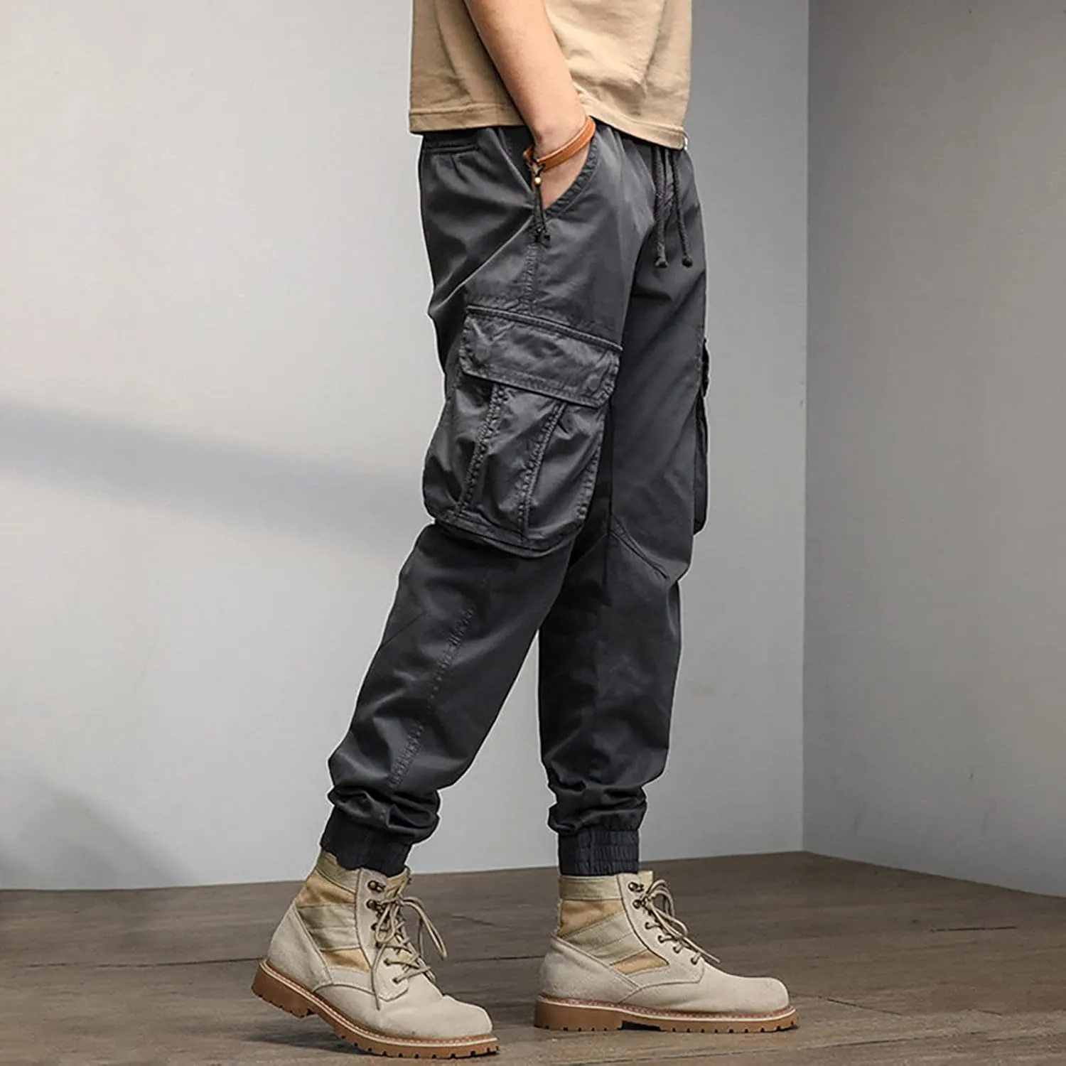 Men's Harem Pants Fashion Tactical Outdoor Active Workout Jogger Pants Drawstring Waist Hiking Work Pants Mens Cargos