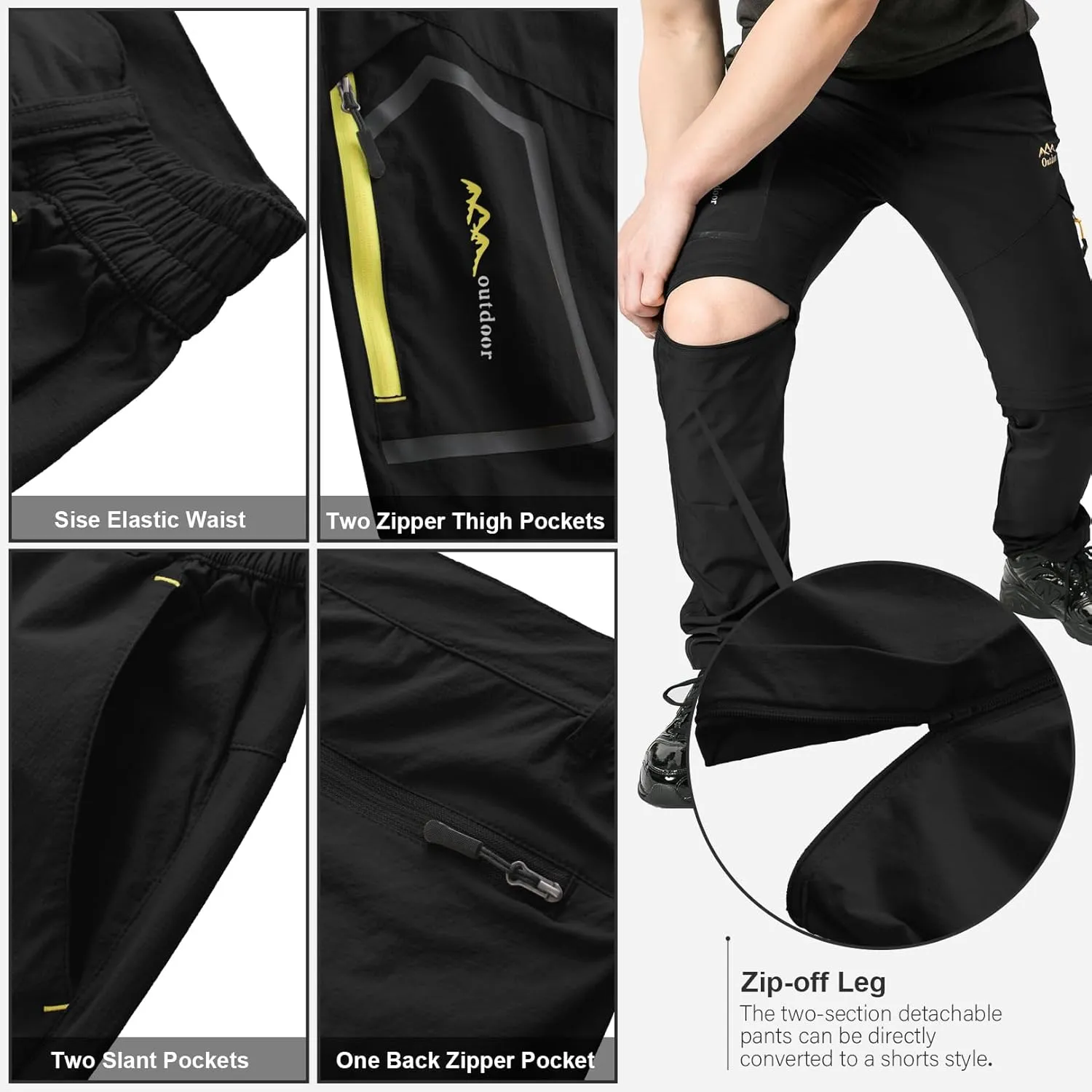 Mens Hiking Pants Convertible Quick Dry Lightweight Zip Off Outdoor Fishing Safari Pants