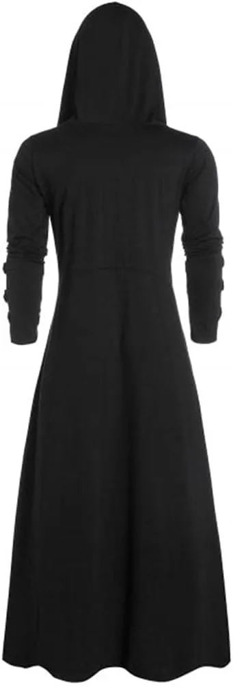 Mens Hooded Jacket Faux Leather Insert Button Up Coat Low Gothic Hoodie Long Button Coat Jackets Coats Men