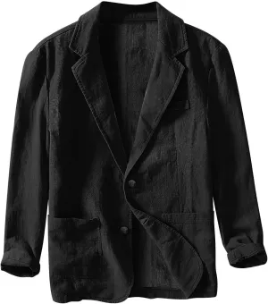 Mens Linen Blazers Slim Fit Lightweight Sport Coats for Men 2 Buttons Unstructured Shirt Jackets with Multi Pockets