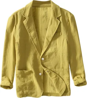 Mens Linen Blazers Slim Fit Lightweight Sport Coats for Men 2 Buttons Unstructured Shirt Jackets with Multi Pockets