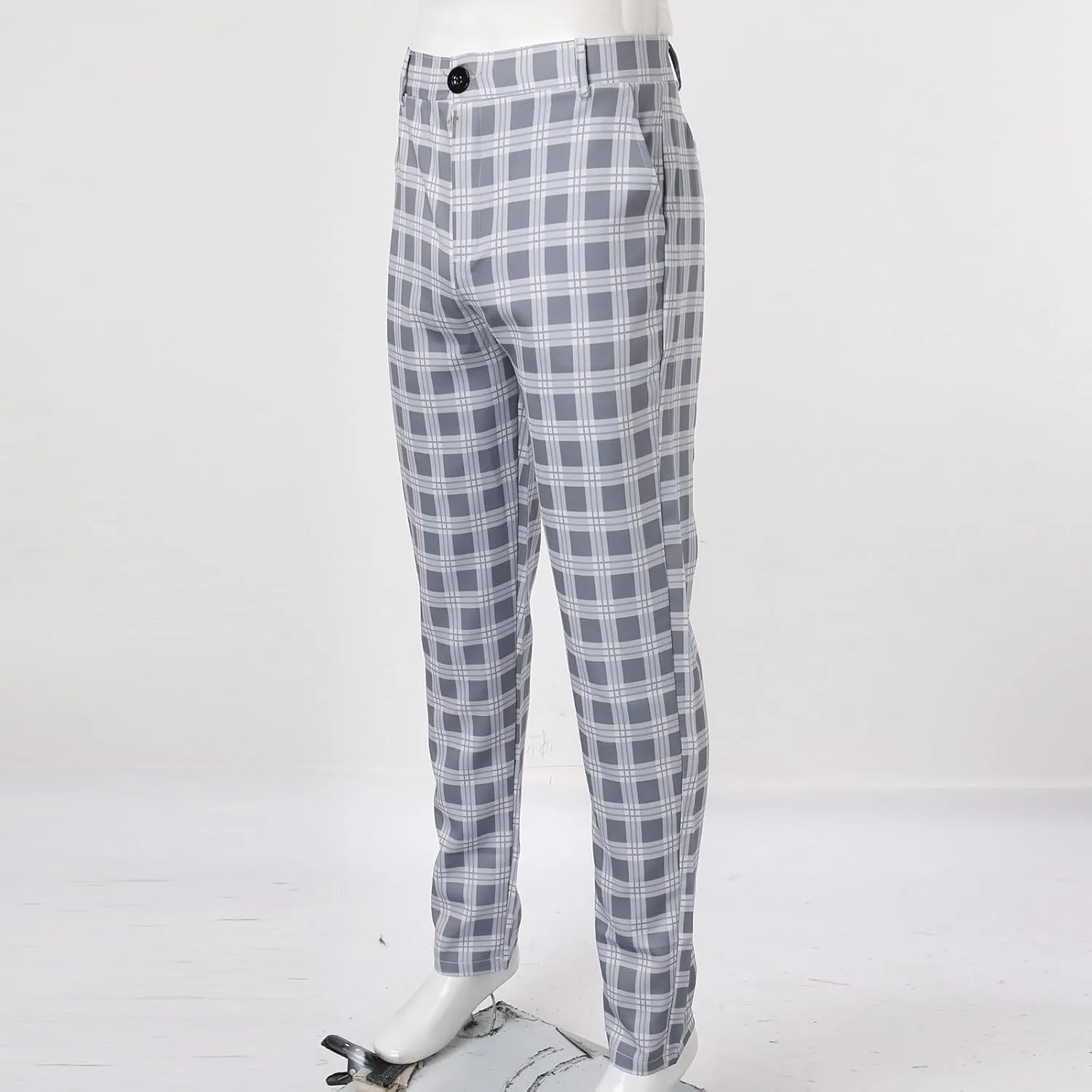 Mens Plaid Stretch Dress Pants Slim Fit Skinny Flat Front Chino Pants Business Casual Checkered Tapered Pants