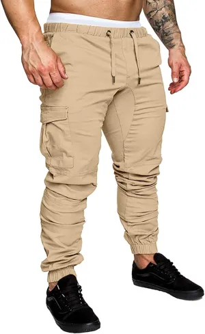 Mens Slim Fit Cargo Sweatpants with Pockets Workout Gym Lightweight Sweat Pants Elastic Waist Sweat Pants Trouser