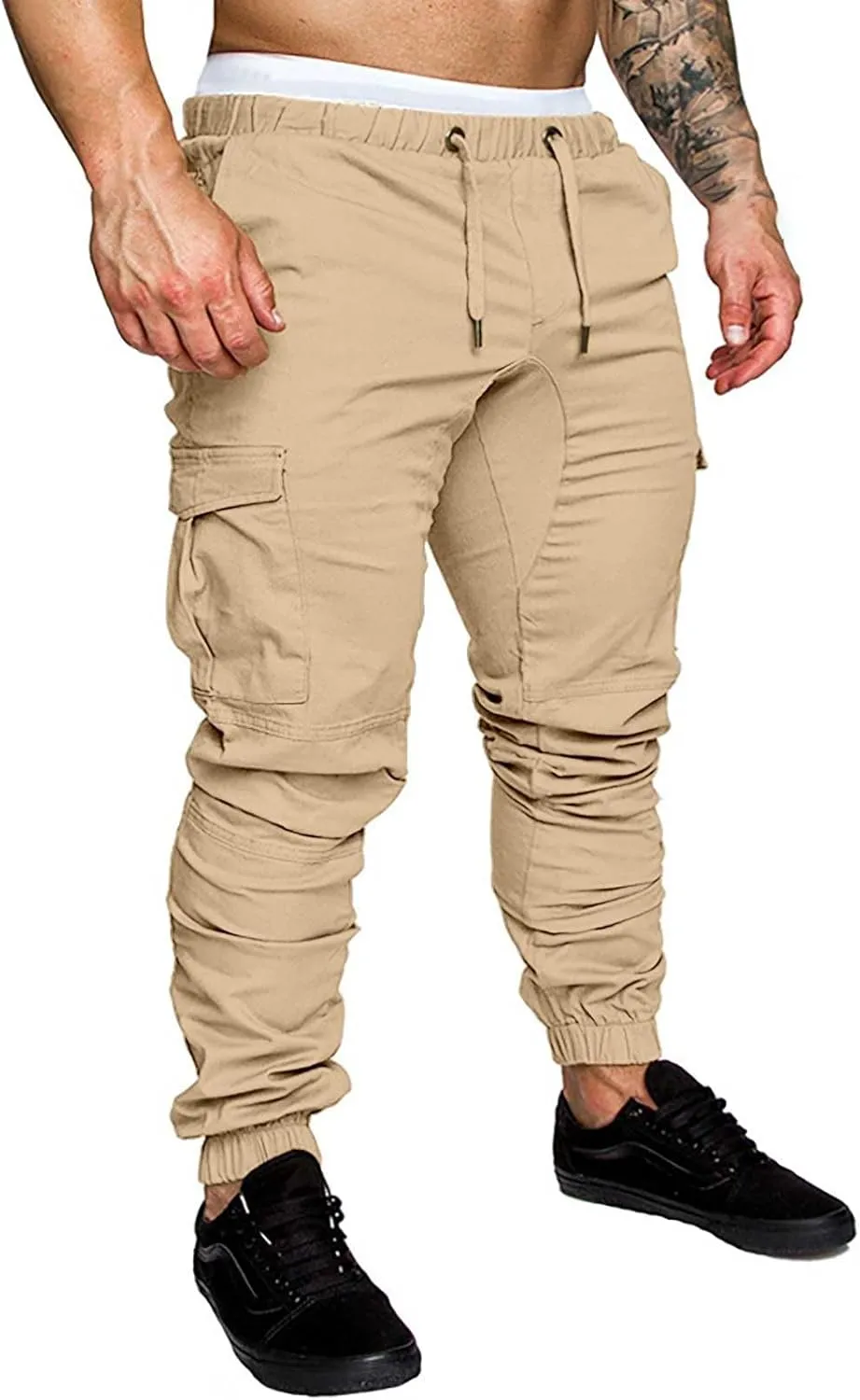 Mens Slim Fit Cargo Sweatpants with Pockets Workout Gym Lightweight Sweat Pants Elastic Waist Sweat Pants Trouser