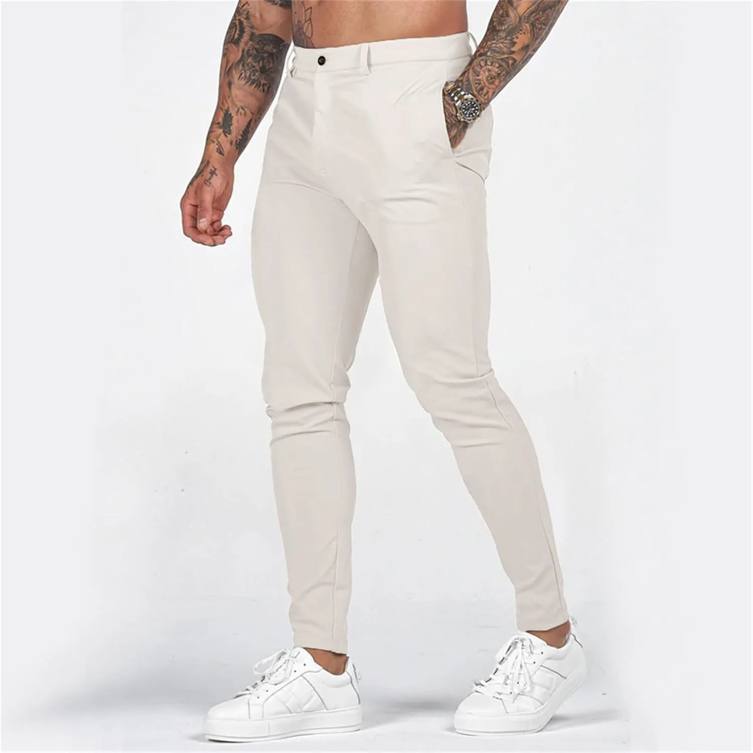 Mens Slim Fit Chino Pants Stretch Lightweight Business Suit Dress Pants Casual Wrinkle Free Quick Dry Work Trousers