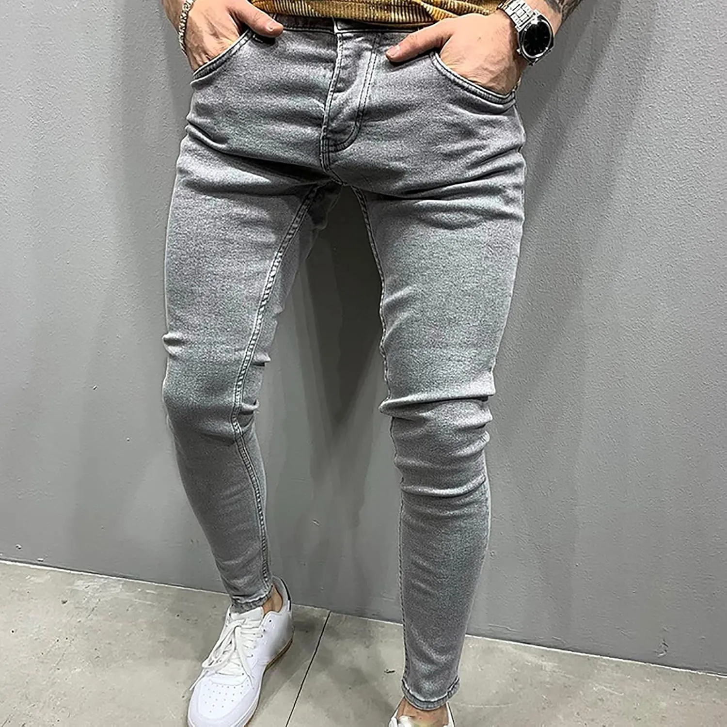 Mens Slim Fit Jeans Stretch Skinny Stretch Jean Fashion Flex Tapered Leg Denim Pants Casual Classic Plain Trousers