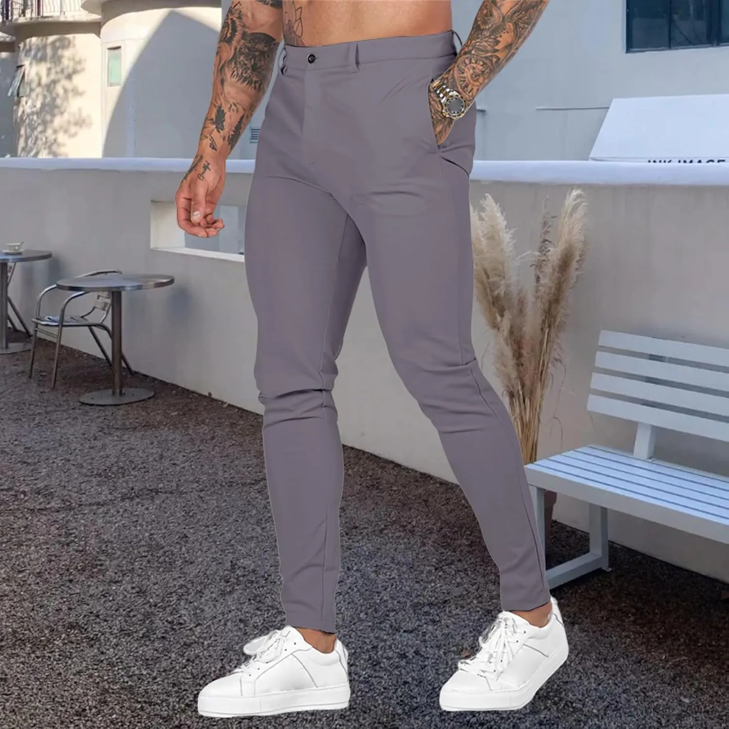 Men's Stretch Dress Pants Slim Fit Suit Pants Fashion Flat Front Slacks Comfy Tapered Casual Pant for Business Travel