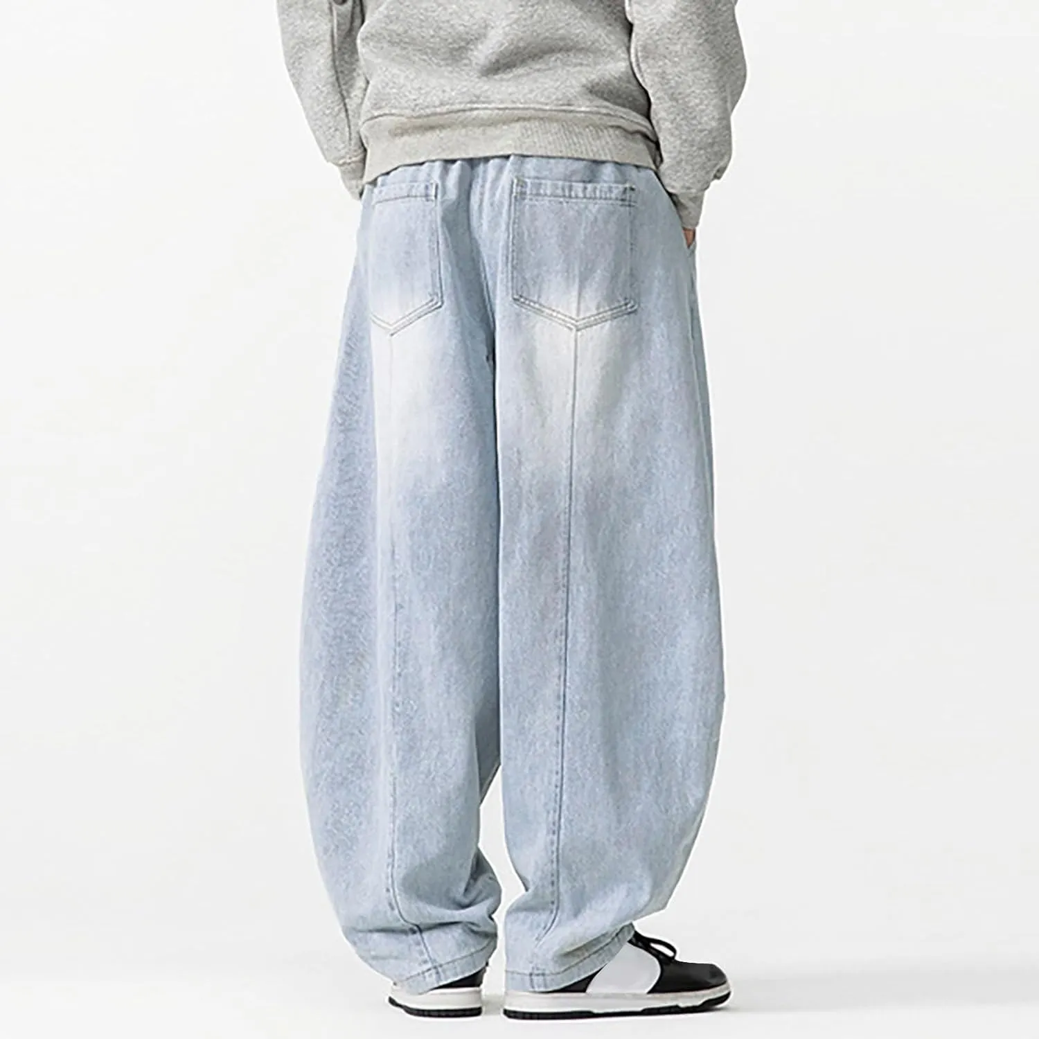 Men's Vintage Harem Denim Pants 2025 Casual Loose Trendy Plus Size Pants Drawstring Wide Leg Jean Pants with Pockets