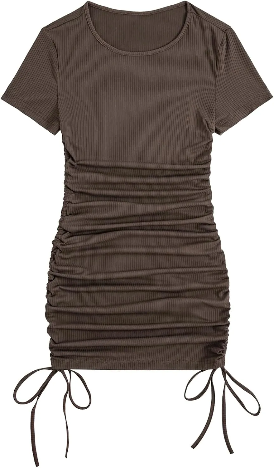 Milumia Women's Casual Rib Knit Short Sleeve Drawstring Ruched Bodycon Mini T Shirt Dress