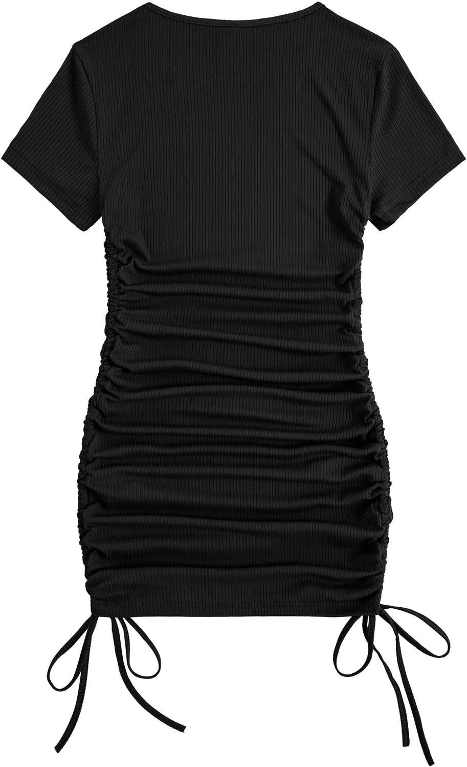 Milumia Women's Casual Rib Knit Short Sleeve Drawstring Ruched Bodycon Mini T Shirt Dress
