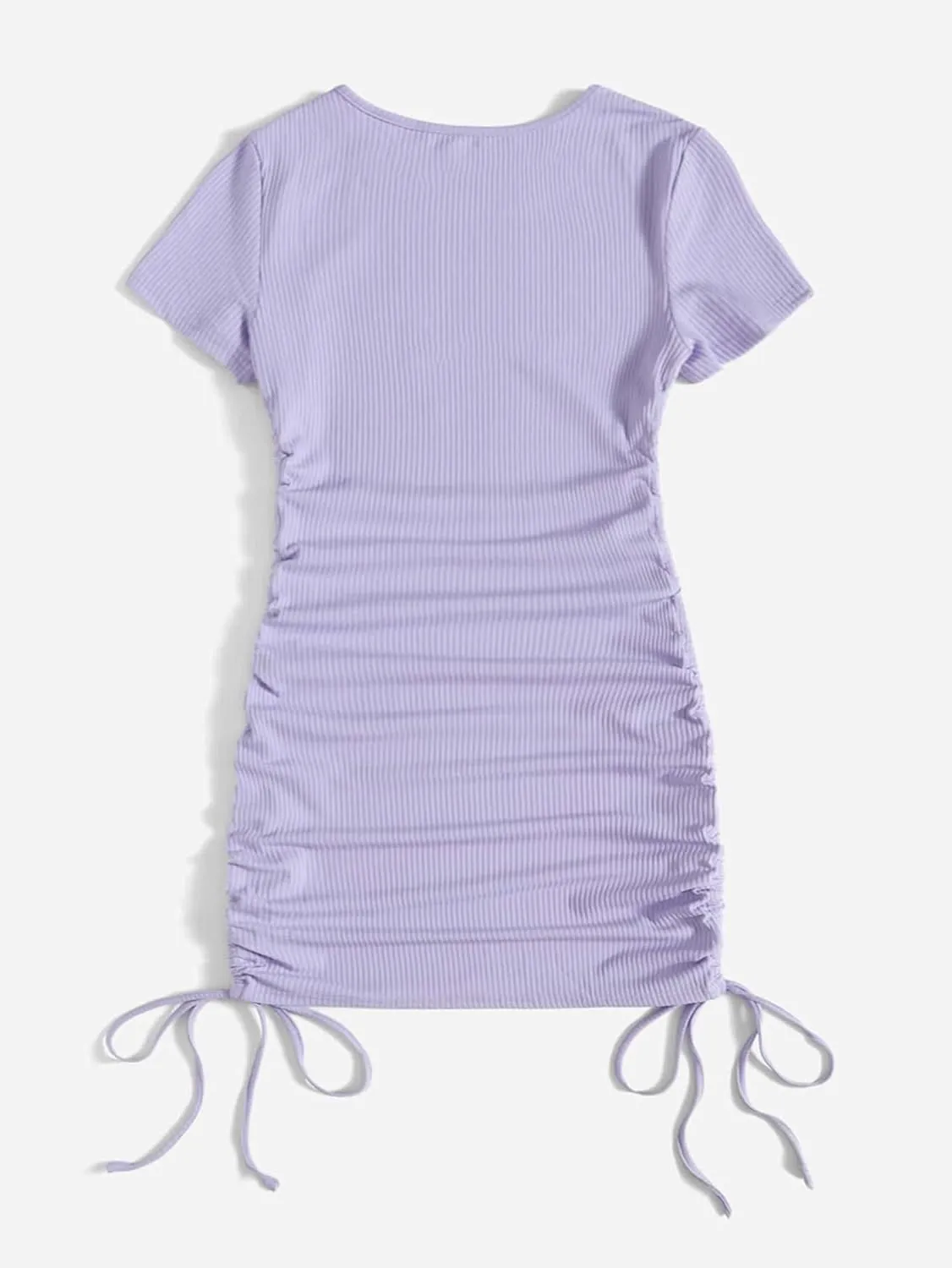Milumia Women's Casual Rib Knit Short Sleeve Drawstring Ruched Bodycon Mini T Shirt Dress