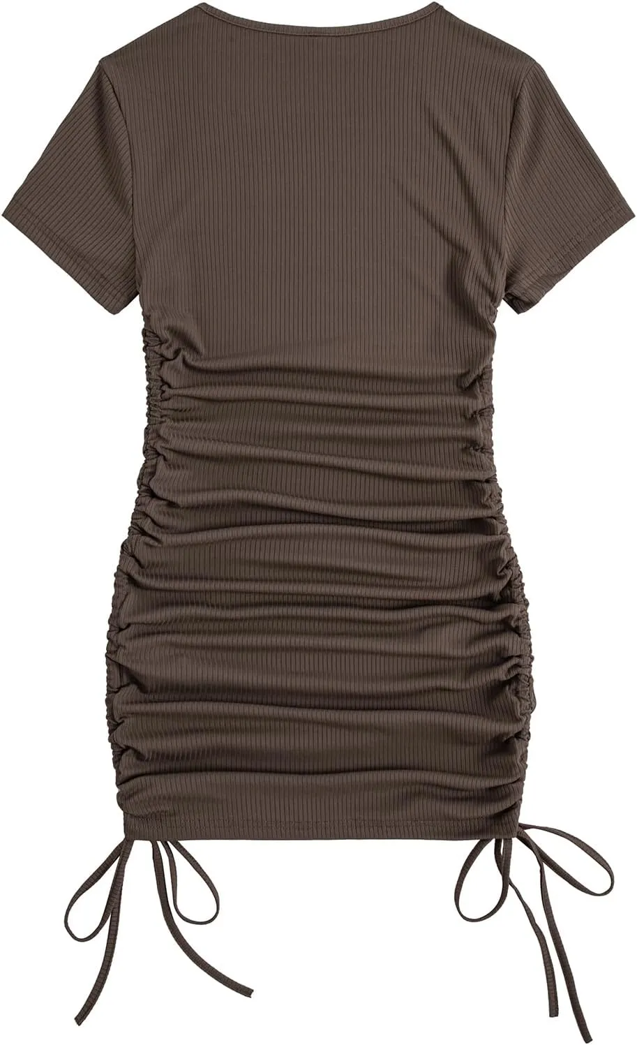 Milumia Women's Casual Rib Knit Short Sleeve Drawstring Ruched Bodycon Mini T Shirt Dress
