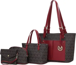 MKF Collection Tote Bag for Women, Shoulder Handbag & Wristlet Pouch Purse Top Handle Vegan Leather 4Pcs Set Pocketbook