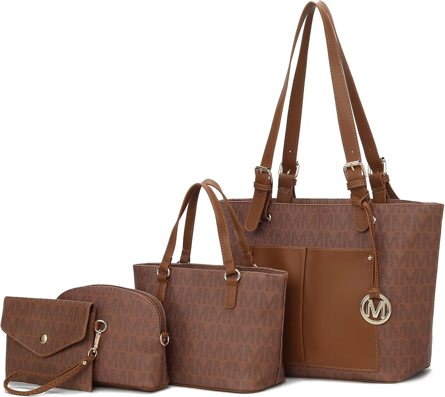 MKF Collection Tote Bag for Women, Shoulder Handbag & Wristlet Pouch Purse Top Handle Vegan Leather 4Pcs Set Pocketbook