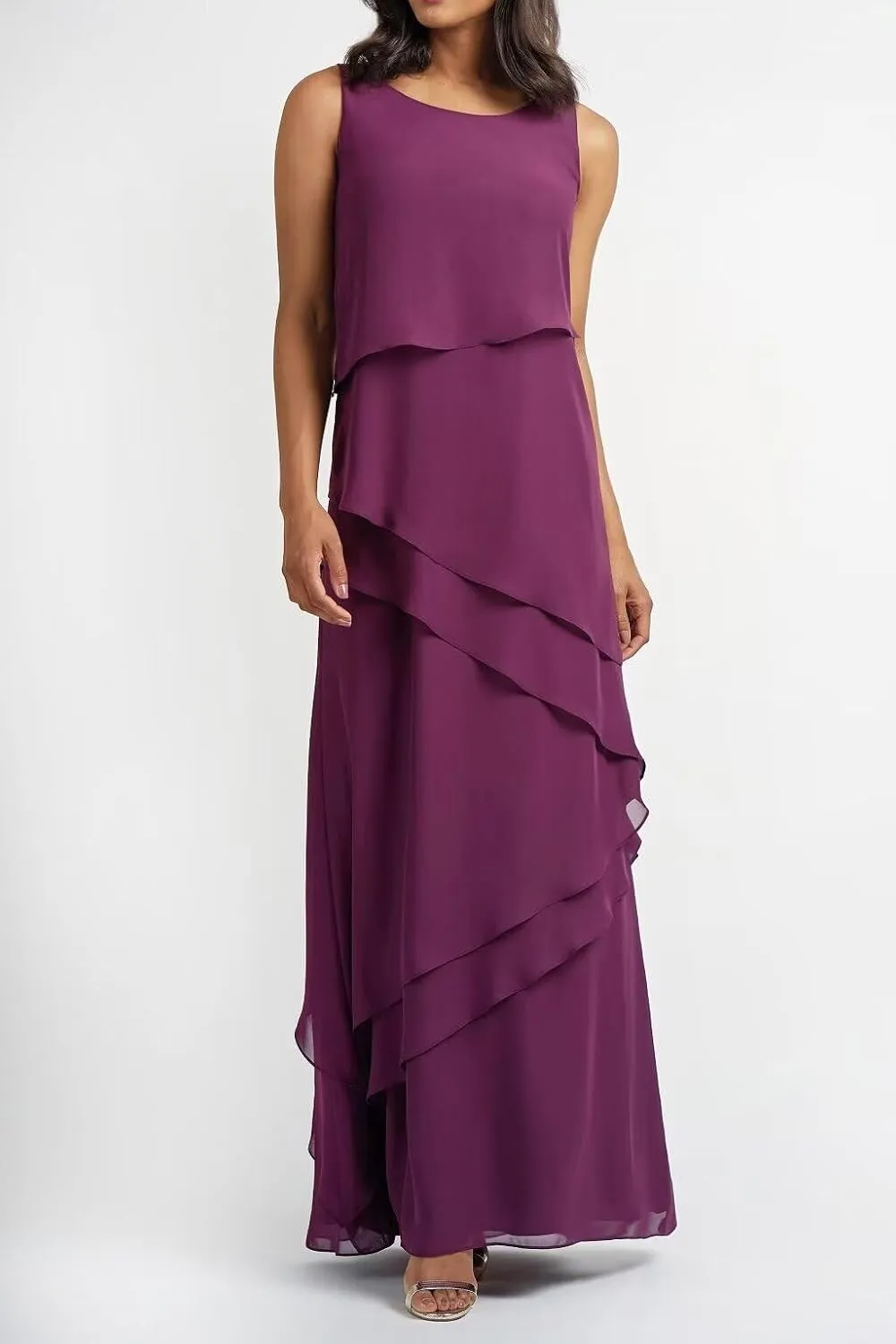 Mother of The Bride Dress with Jacket Long Chiffon Ruffles Wedding Guest Dresses for Women Formal Evening Gowns