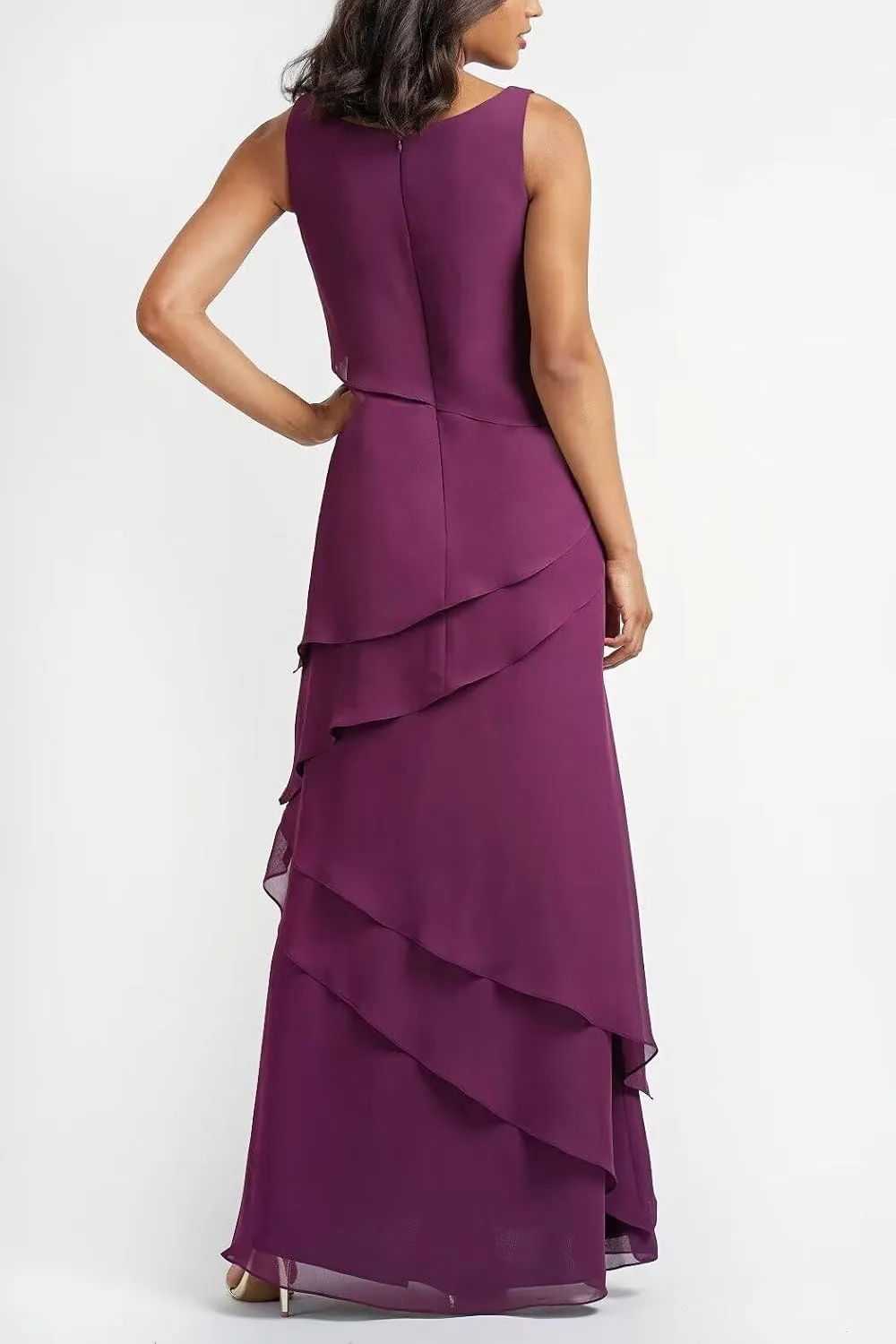 Mother of The Bride Dress with Jacket Long Chiffon Ruffles Wedding Guest Dresses for Women Formal Evening Gowns