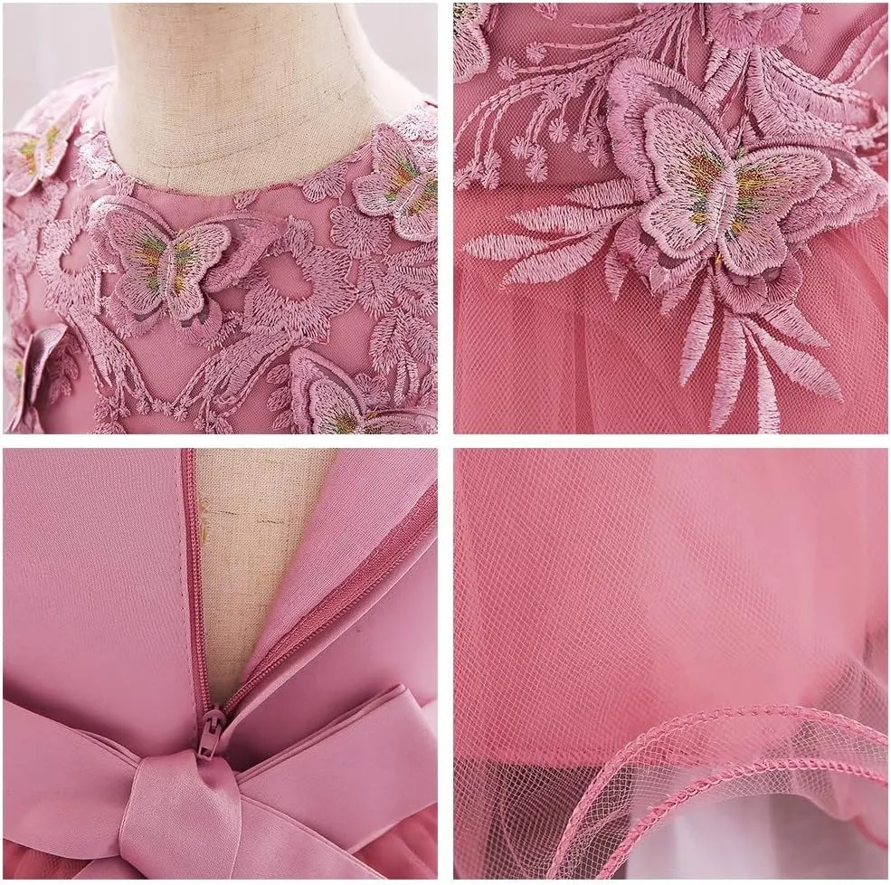 MYRISAM Little/Big Girls Butterflies Tulle Dress Princess Embroidery Birthday Pageant Party Flower Girl Wedding Ball Gowns