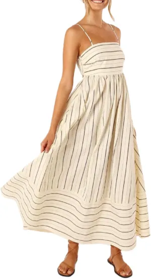 NUFIWI Women Summer Striped Maxi Dress Spaghetti Strap Backless Smocked Long Dress Boho Flowy A Line Beach Sundress