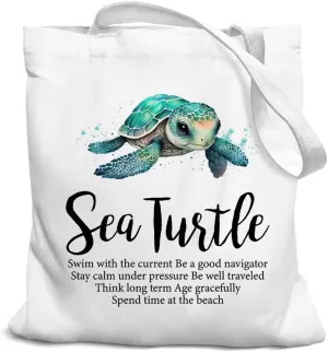 Ocean Turtle Canvas Tote Bag, Sea Turtle Sign, Ocean Turtle Reusable Grocery Bags, Shopping Gift Bag for Work Travel Shoulder Bag, Best Gift for Turtle Lovers, White, 014-BXCB-ocean-turtle