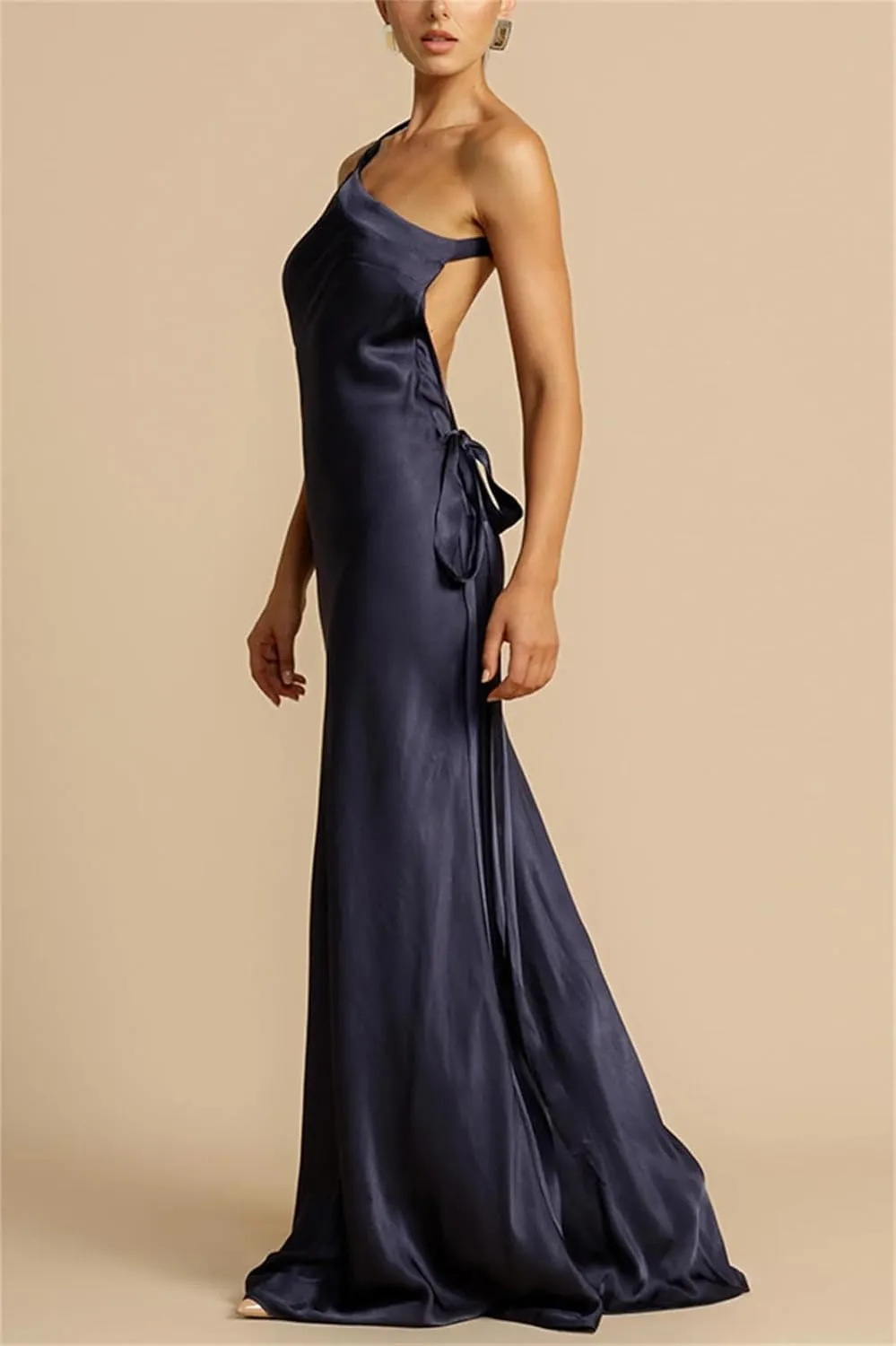 One Shoulder Maxi Prom Dress for Women Satin Long Bodycon Formal Evening Gowns Dresses